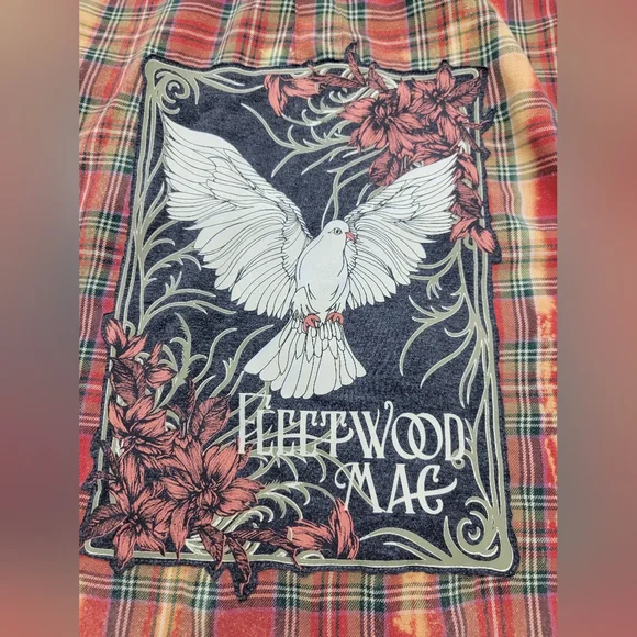 Fleetwood Mac Rock Band Flannel Shirt Jacket Shacket With Bell Sleeves Upcycled - Picture 5 of 11
